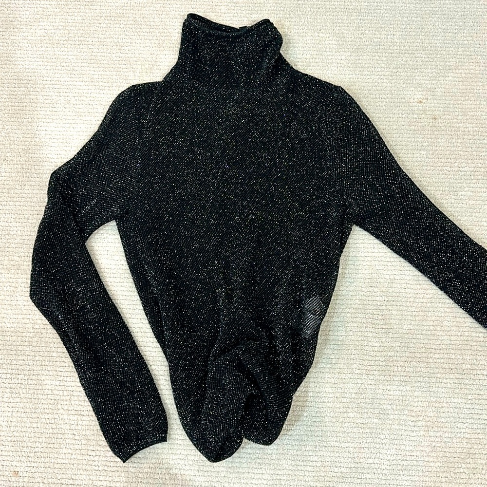 MAJE mesh Knit sparkle Sweater party night out top, Black sz 1. Mock neck